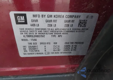 2022 Chevrolet Trailblazer Awd Lt из США, поврежденный, VIN KL79MRSL0NB037842